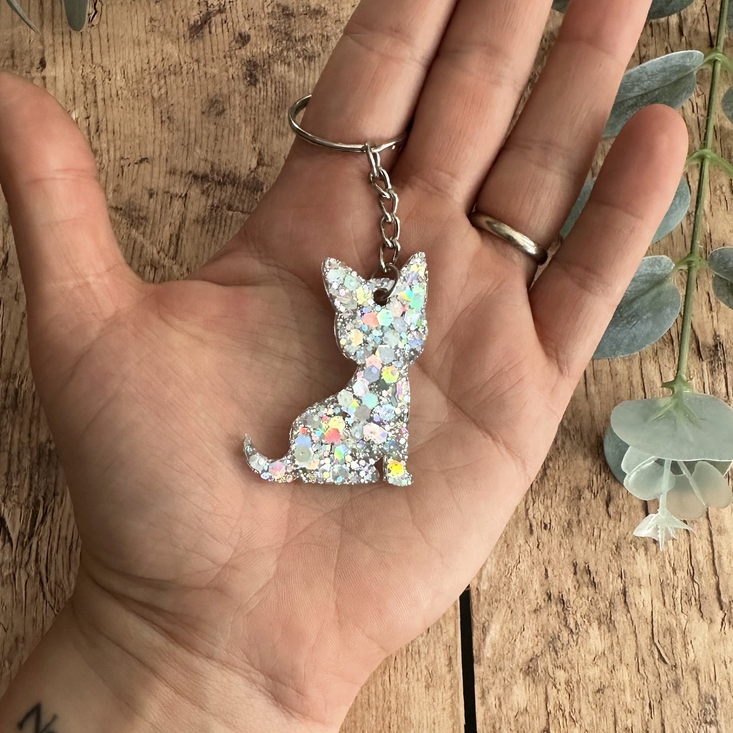Porte-clés Chien en Résine Pailletée — Modèle 1