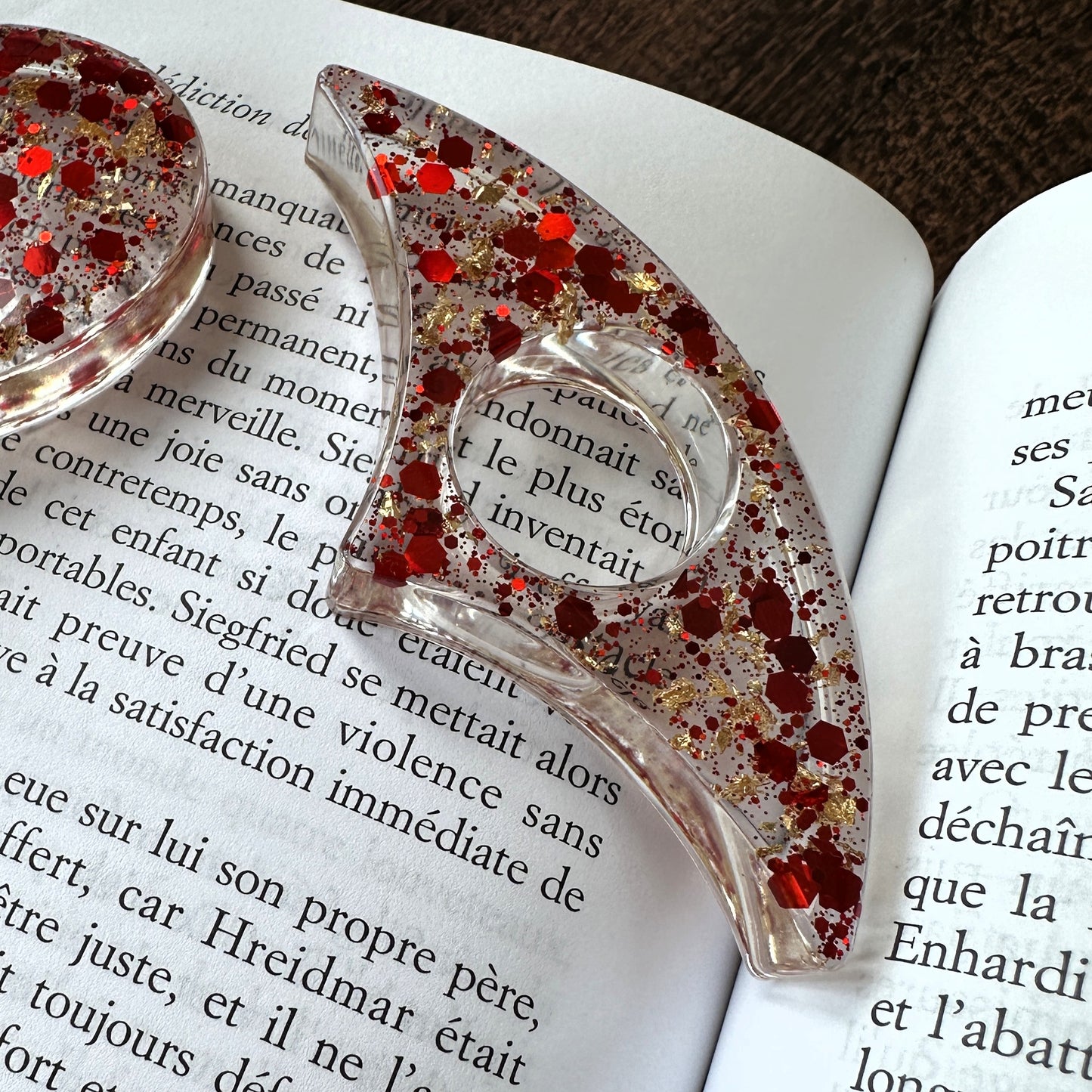 Bague de lecture en résine époxy Or & Rouge