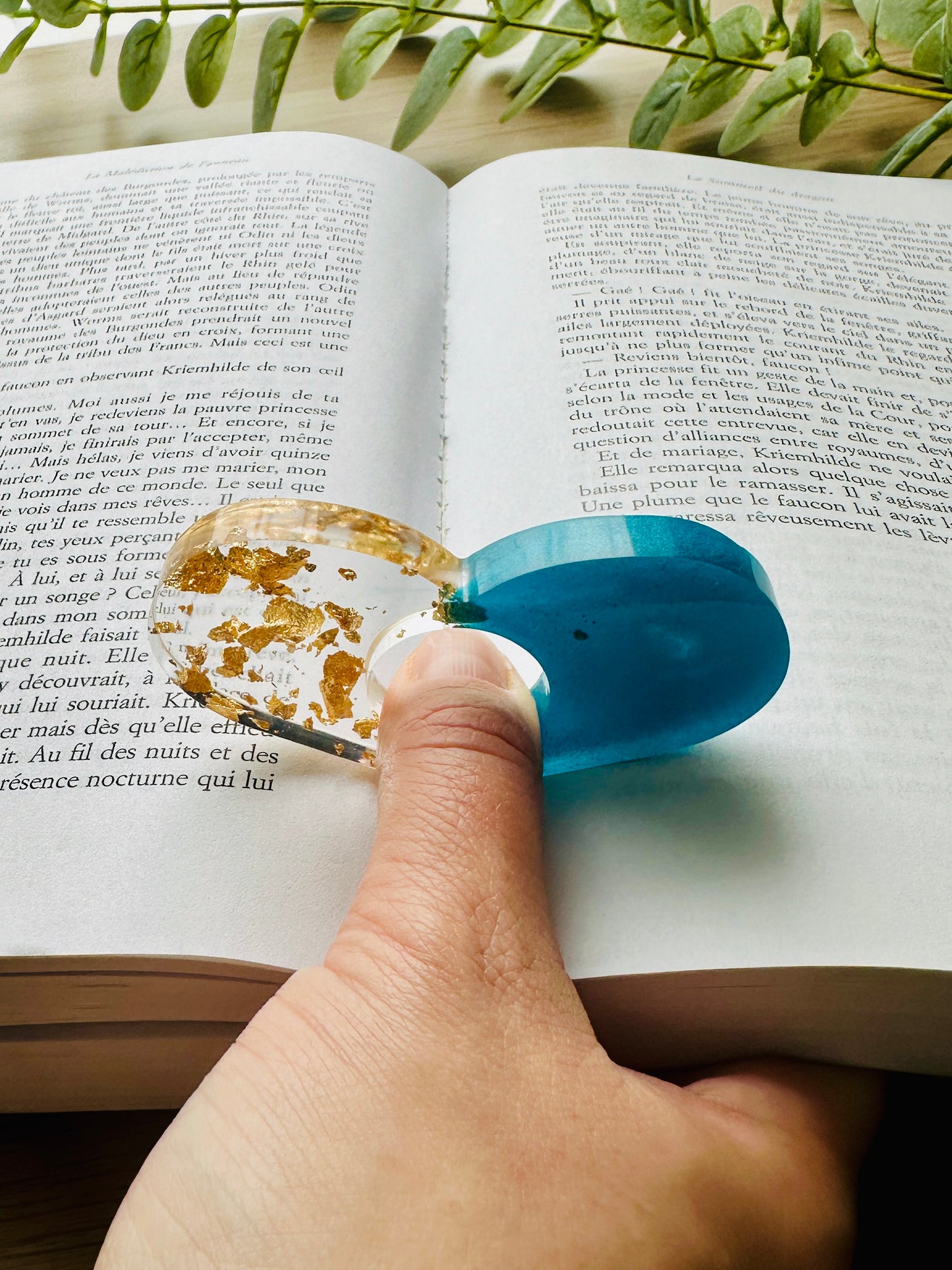 Combo Marque-page + Bague de Lecture Résine Turquoise
