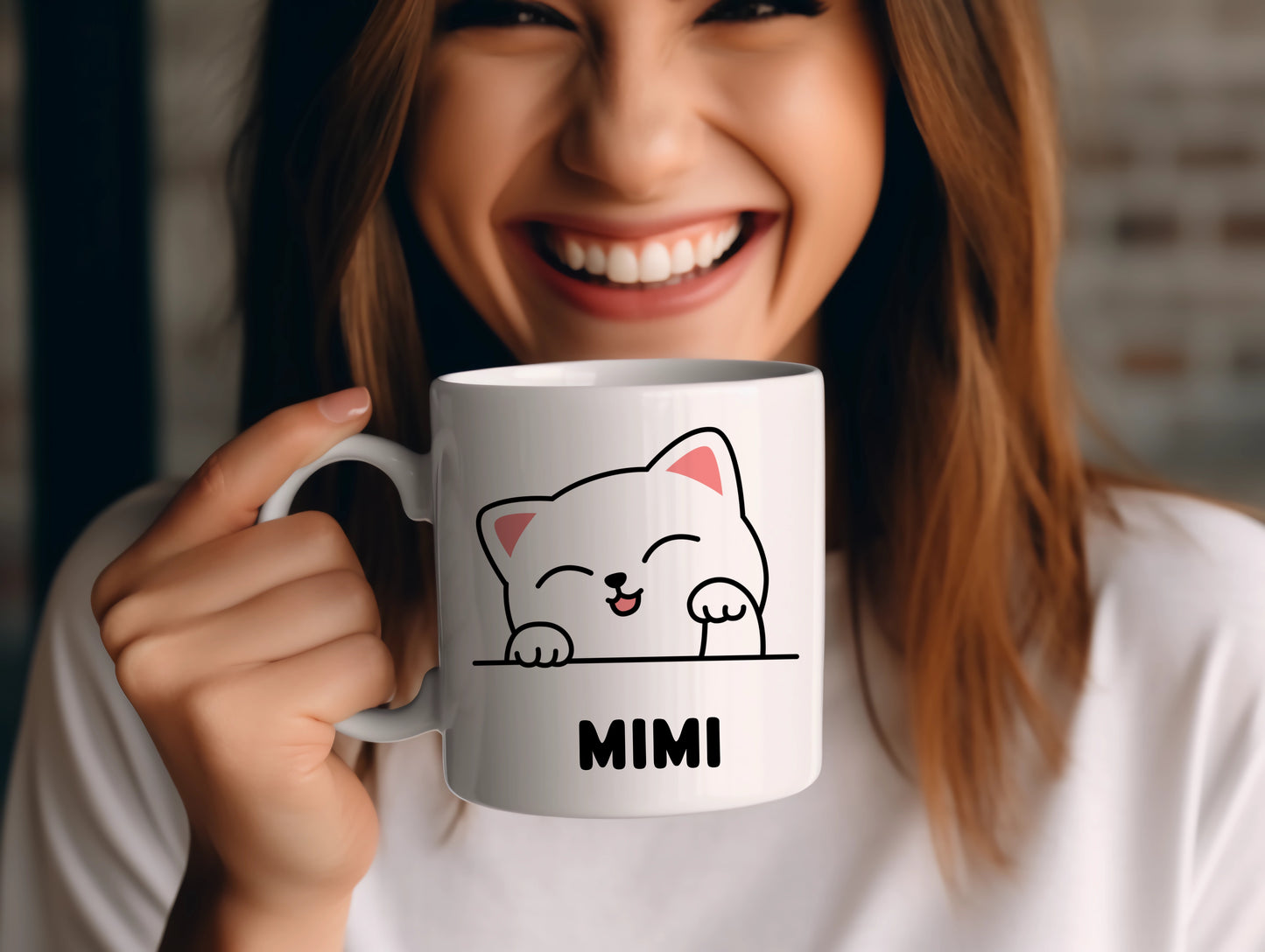 Tasse personnalisée avec prénom Chat Blanc