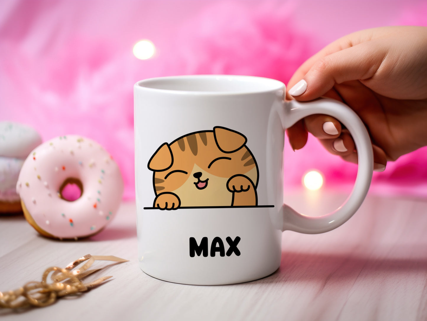 Tasse personnalisée avec prénom Chat Scottish fold roux