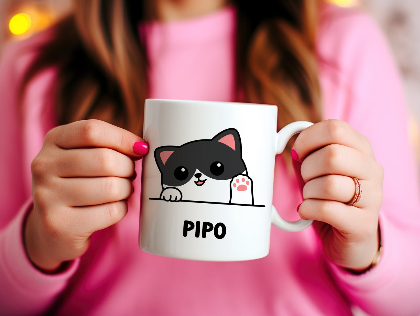 Tasse personnalisée avec prénom Chat Noir & Blanc