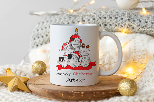 Tasse personnalisée Meowy Christmas