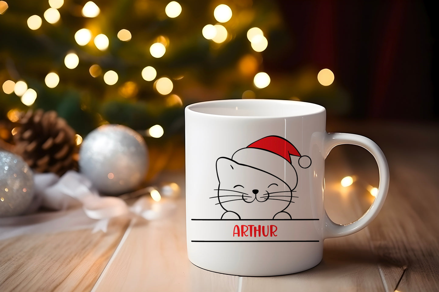 Tasse personnalisée Tête Chat de Noël