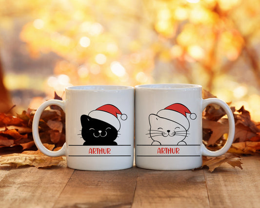 Tasse personnalisée Tête Chat de Noël
