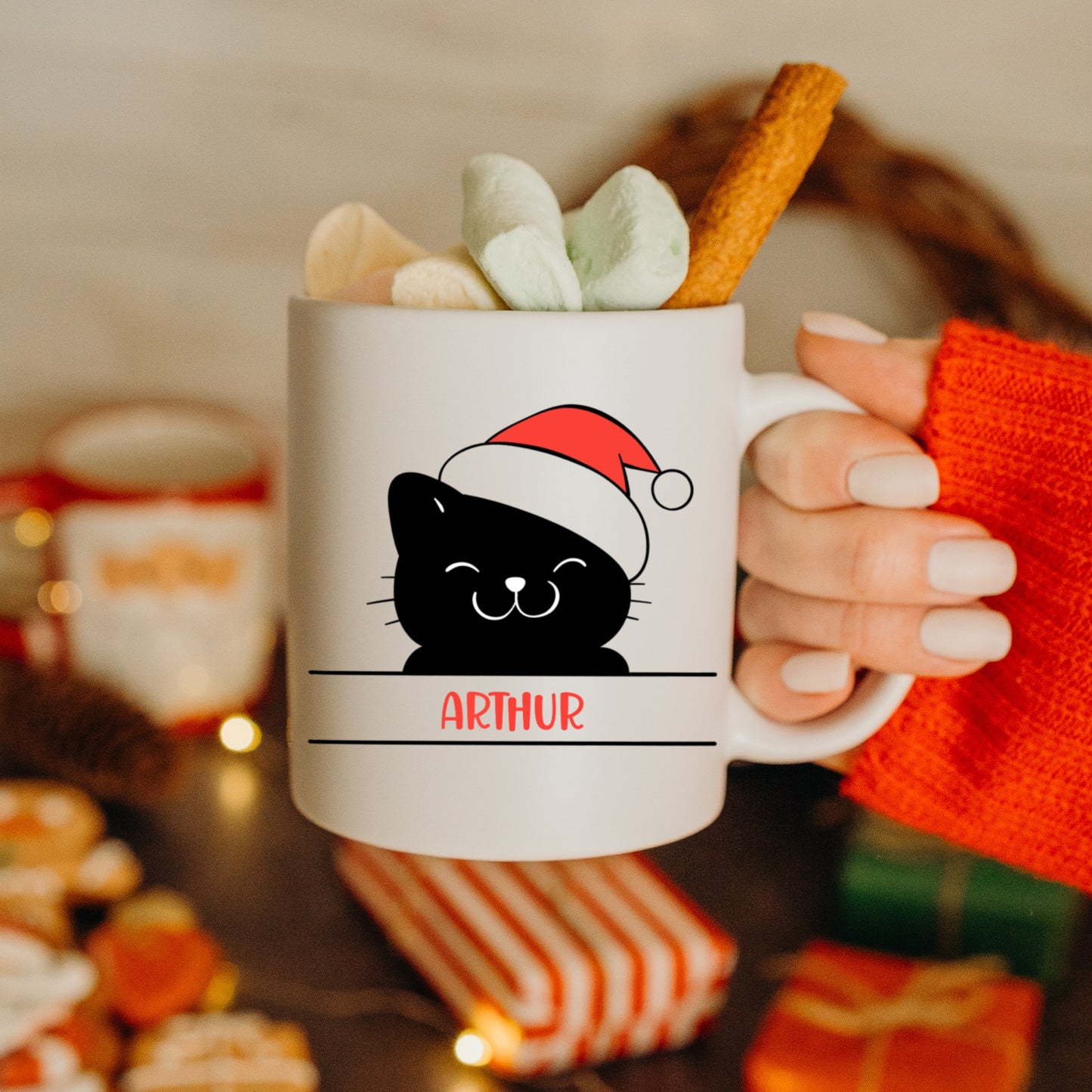 Tasse personnalisée Tête Chat de Noël