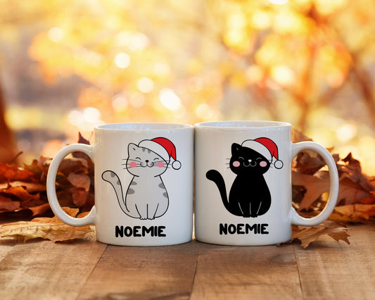 Tasse personnalisée Chat avec bonnet de Noël