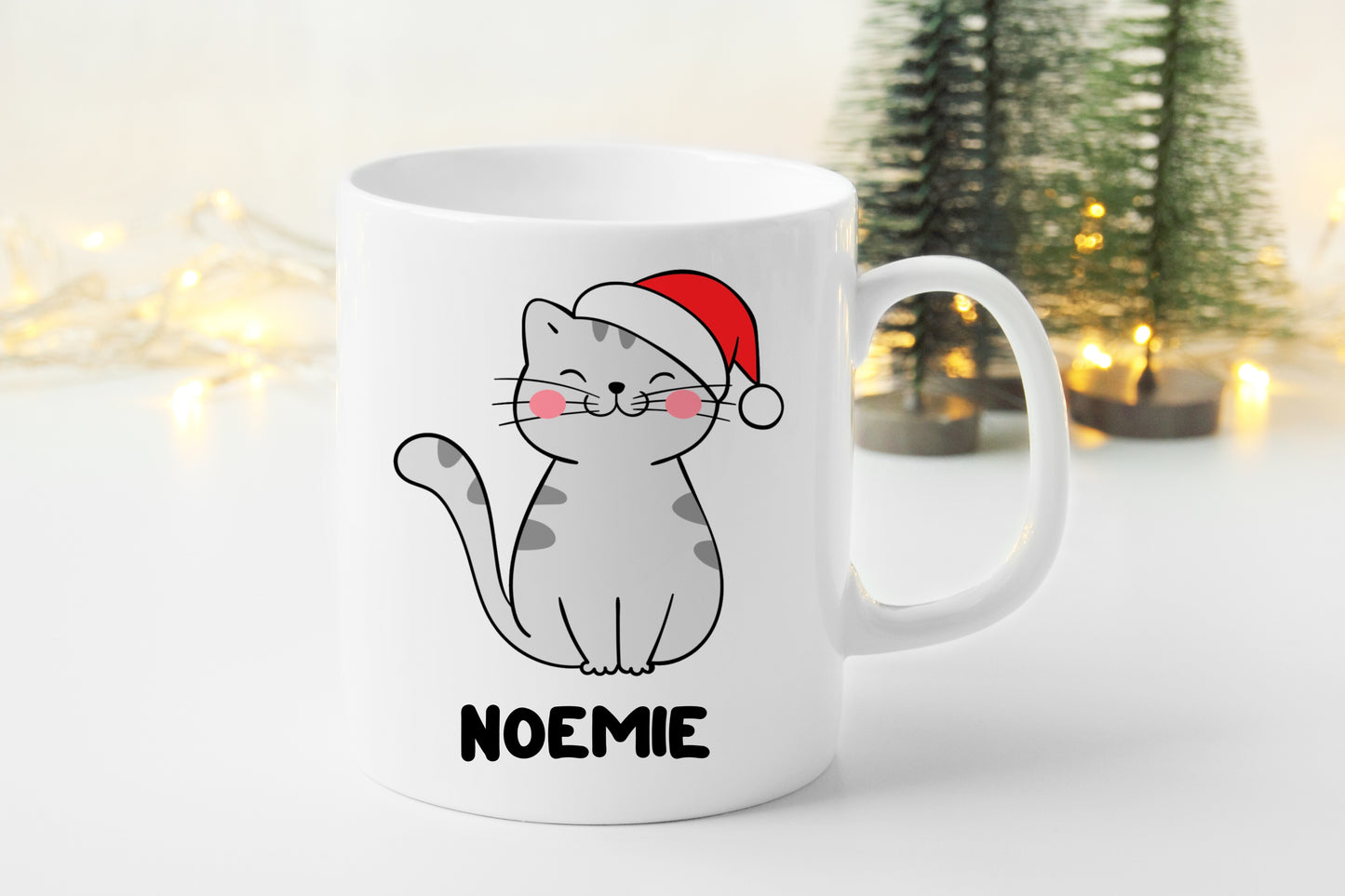 Tasse personnalisée Chat avec bonnet de Noël