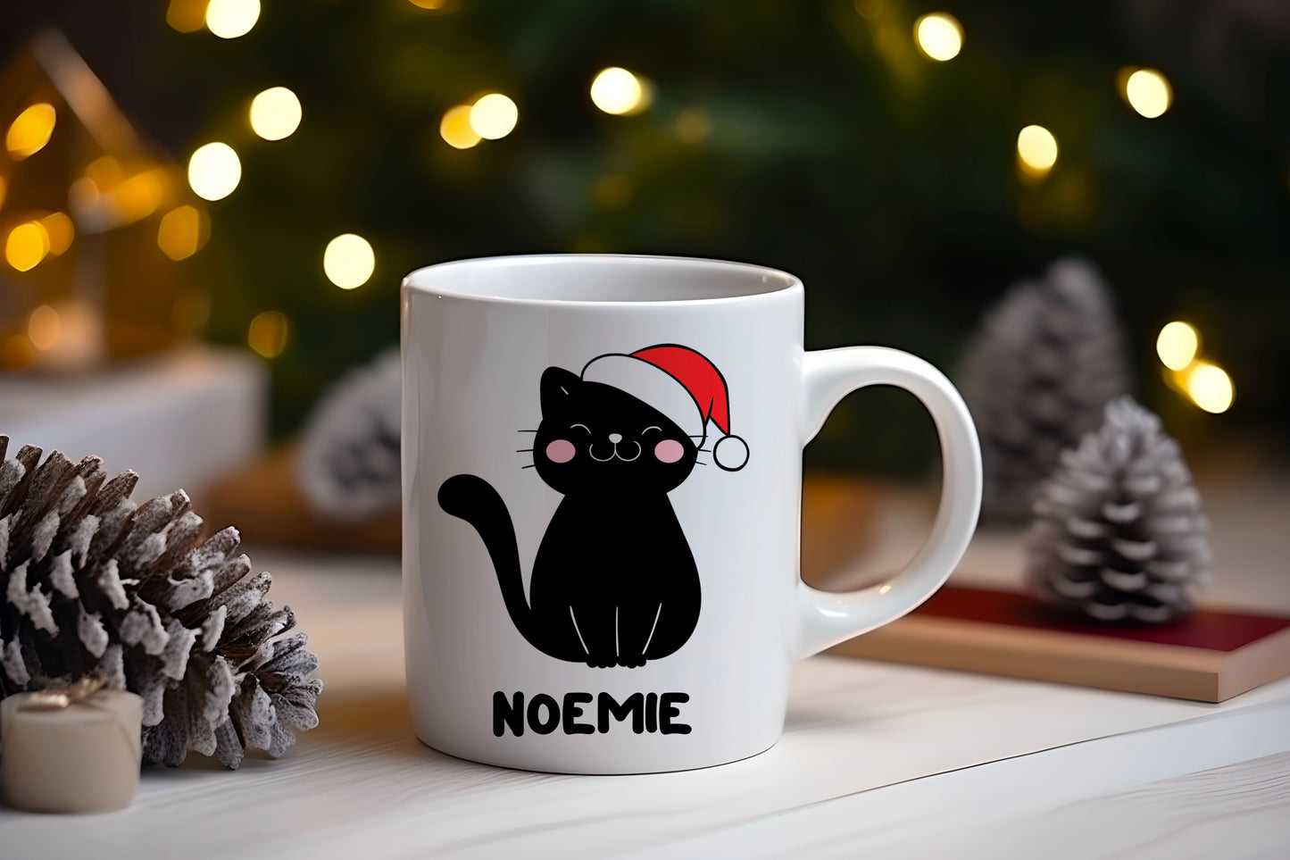Tasse personnalisée Chat avec bonnet de Noël