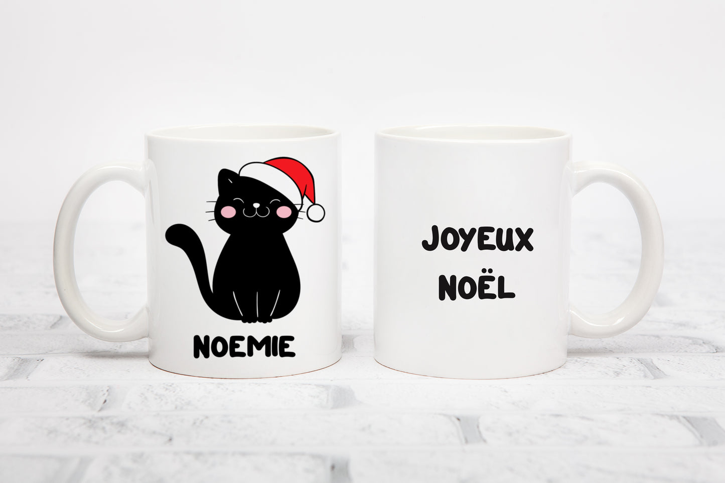 Tasse personnalisée Chat avec bonnet de Noël