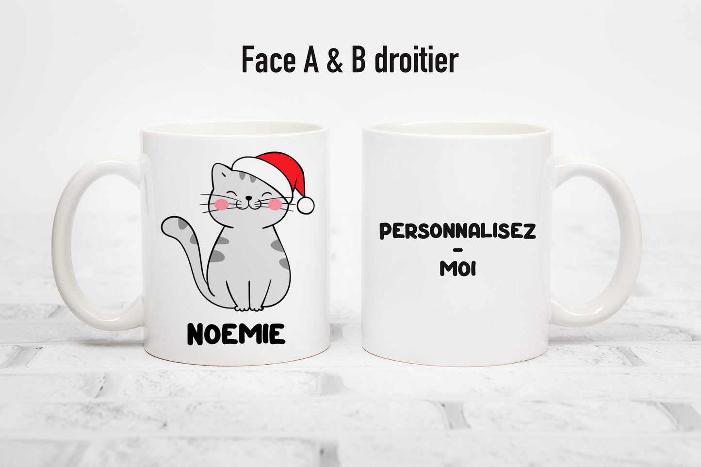 Tasse personnalisée Chat avec bonnet de Noël