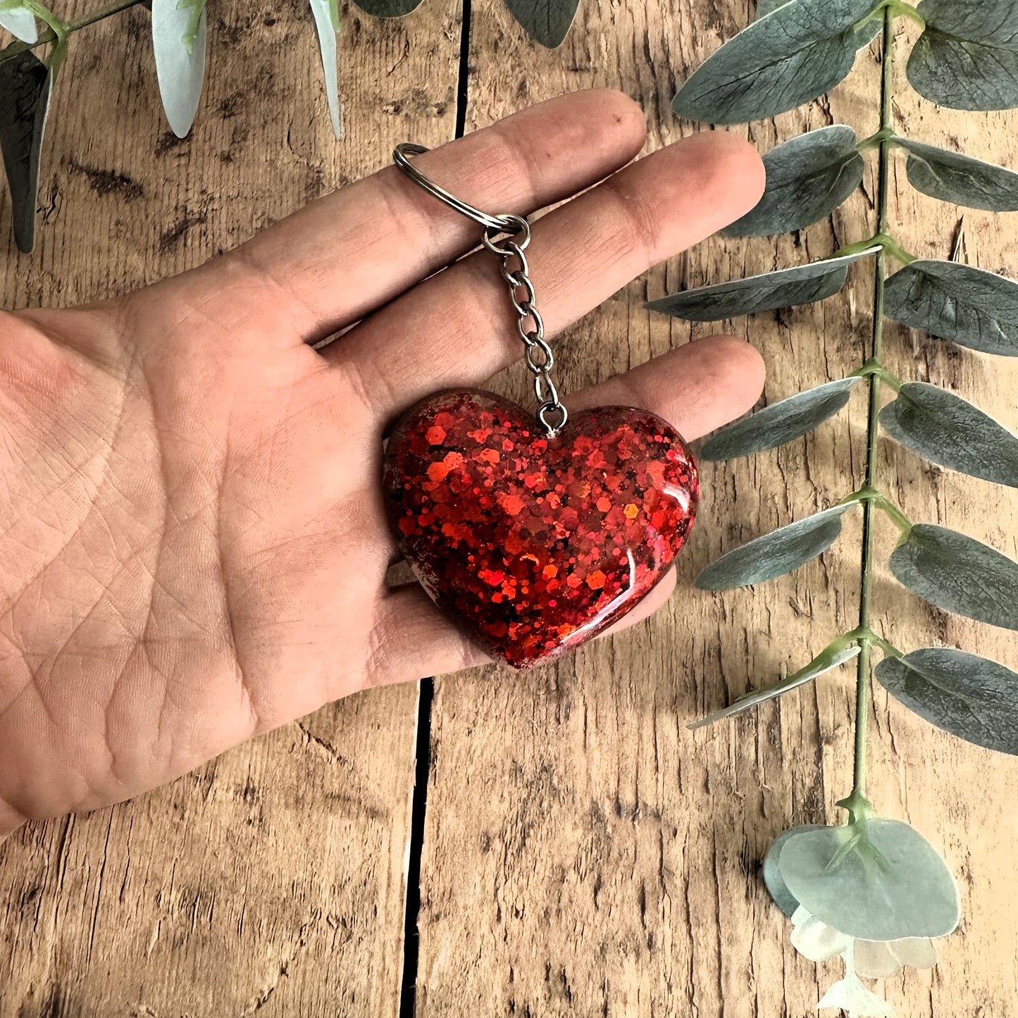 Porte-clés Cœur Pailleté en Résine — Idée Cadeau