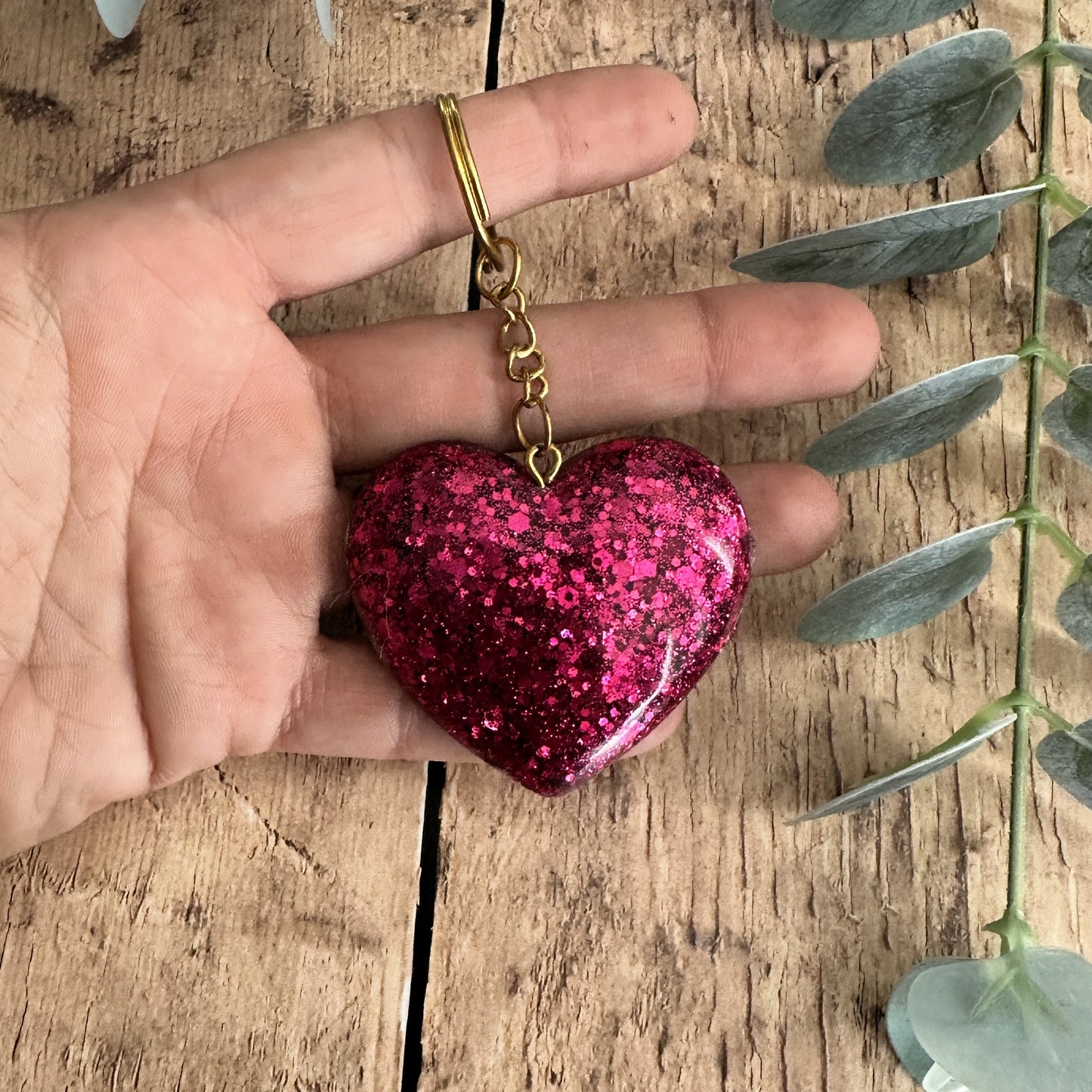 Porte-clés Cœur Pailleté en Résine — Idée Cadeau