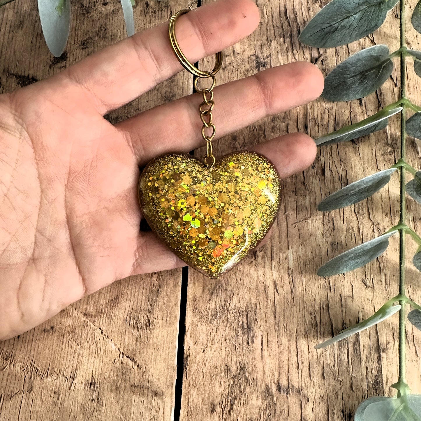 Porte-clés Cœur Pailleté en Résine — Idée Cadeau