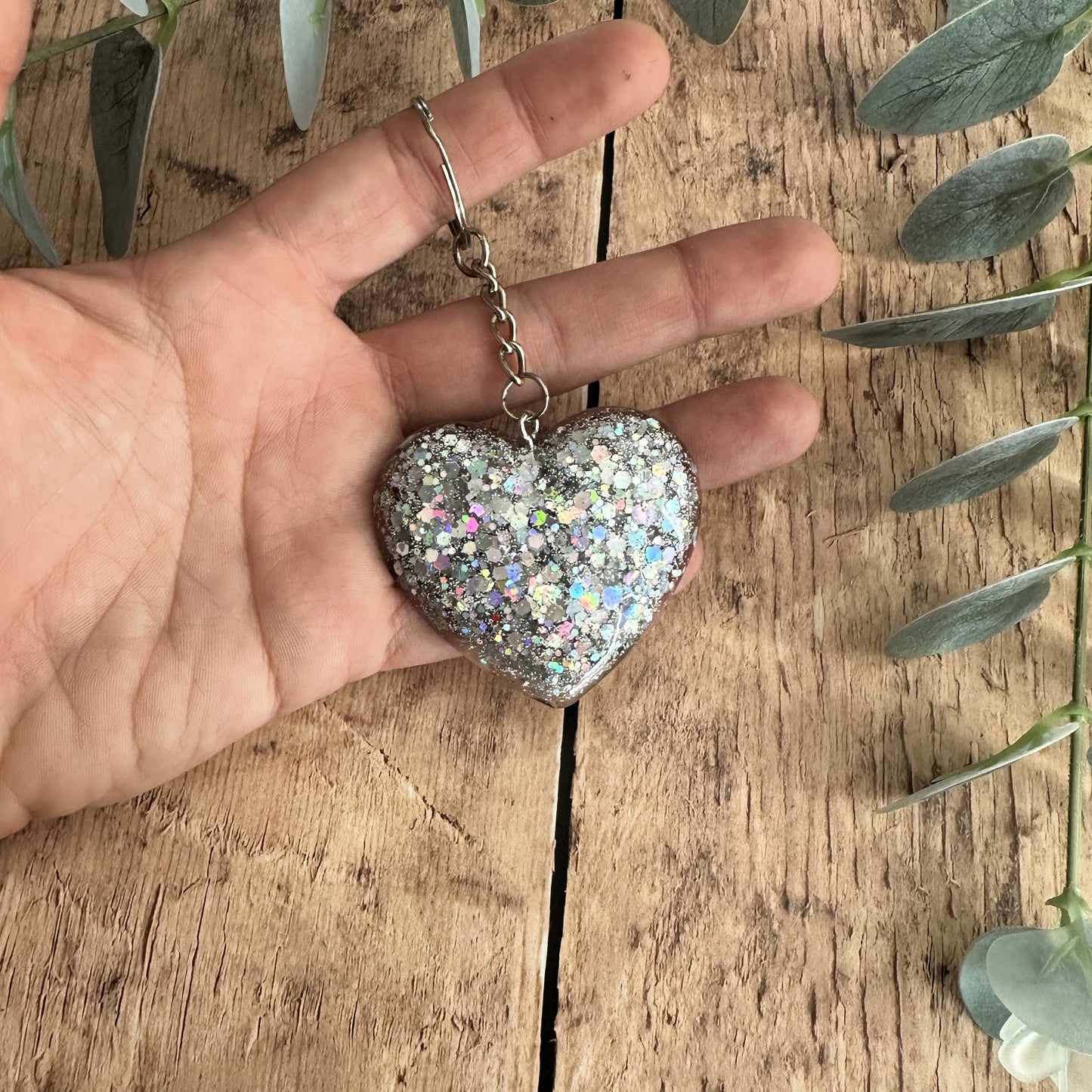 Porte-clés Cœur Pailleté en Résine — Idée Cadeau