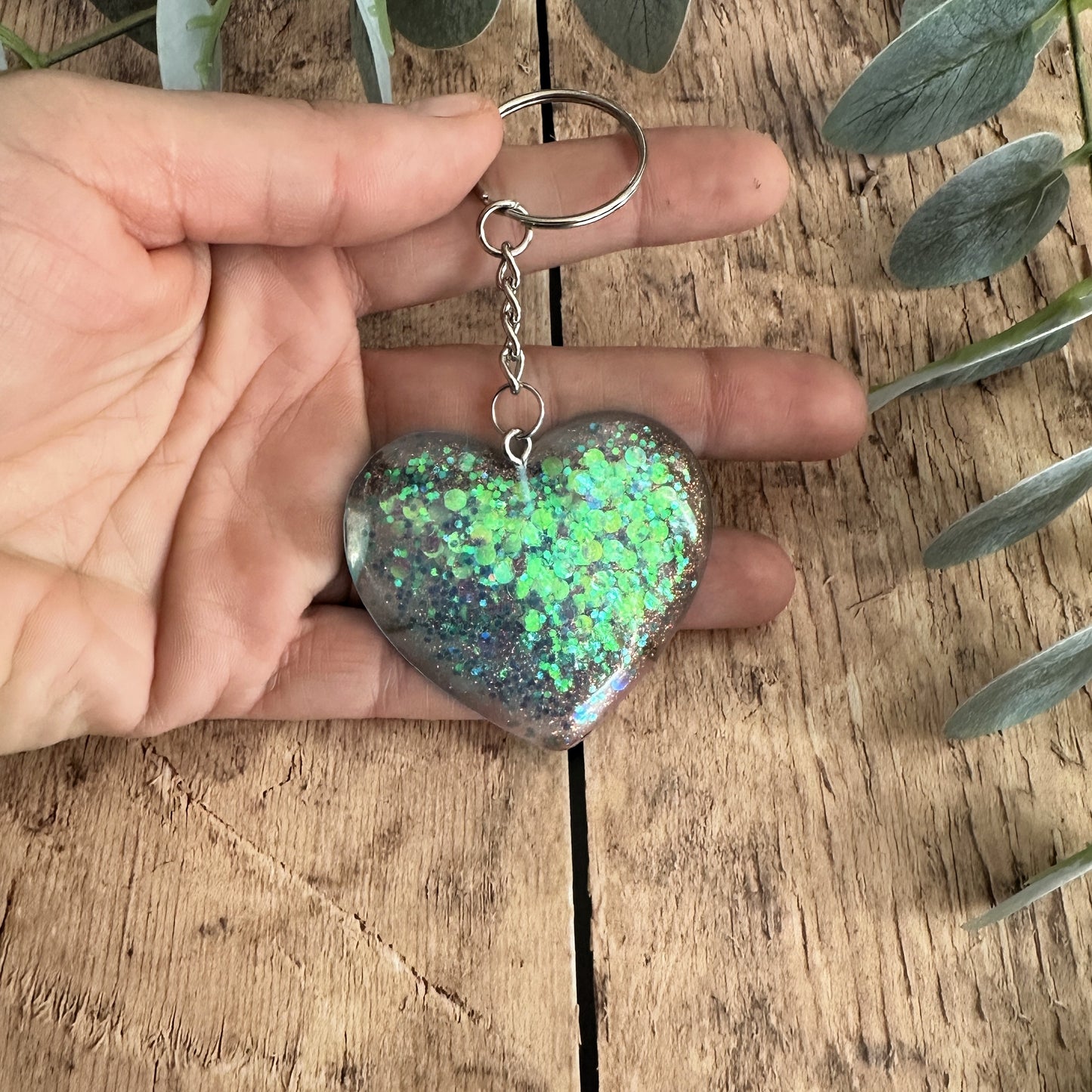 Porte-clés Cœur Pailleté en Résine — Idée Cadeau
