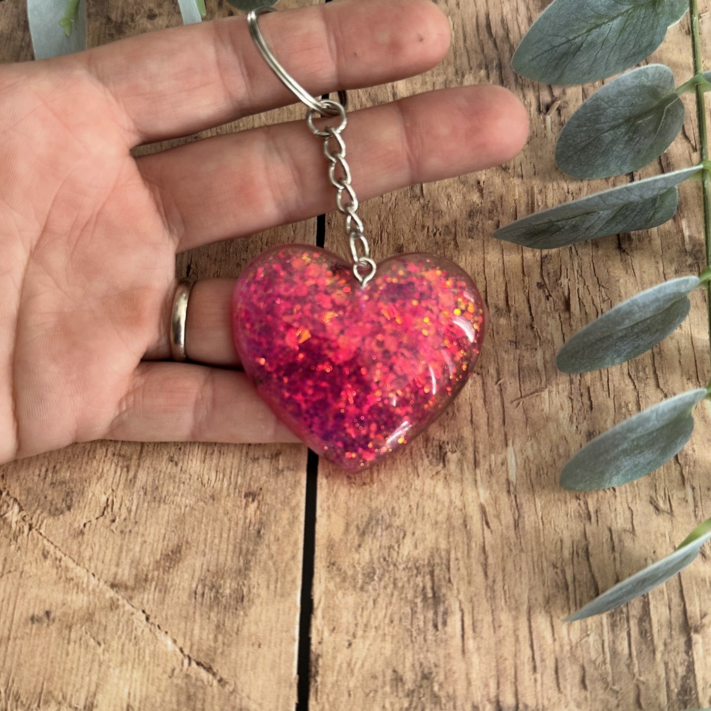Porte-clés Cœur Pailleté en Résine — Idée Cadeau