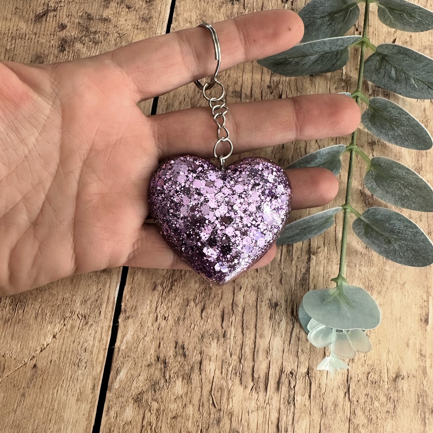 Porte-clés Cœur Pailleté en Résine — Idée Cadeau