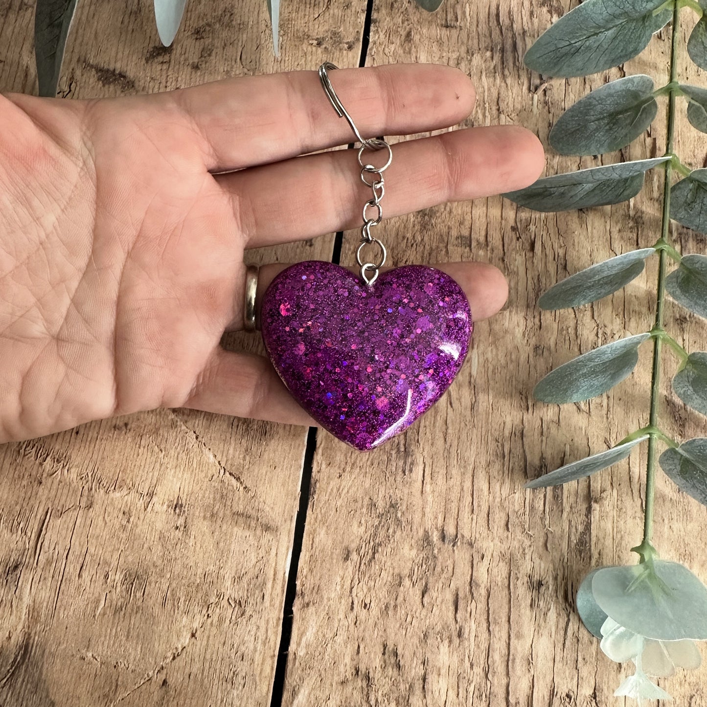 Porte-clés Cœur Pailleté en Résine — Idée Cadeau