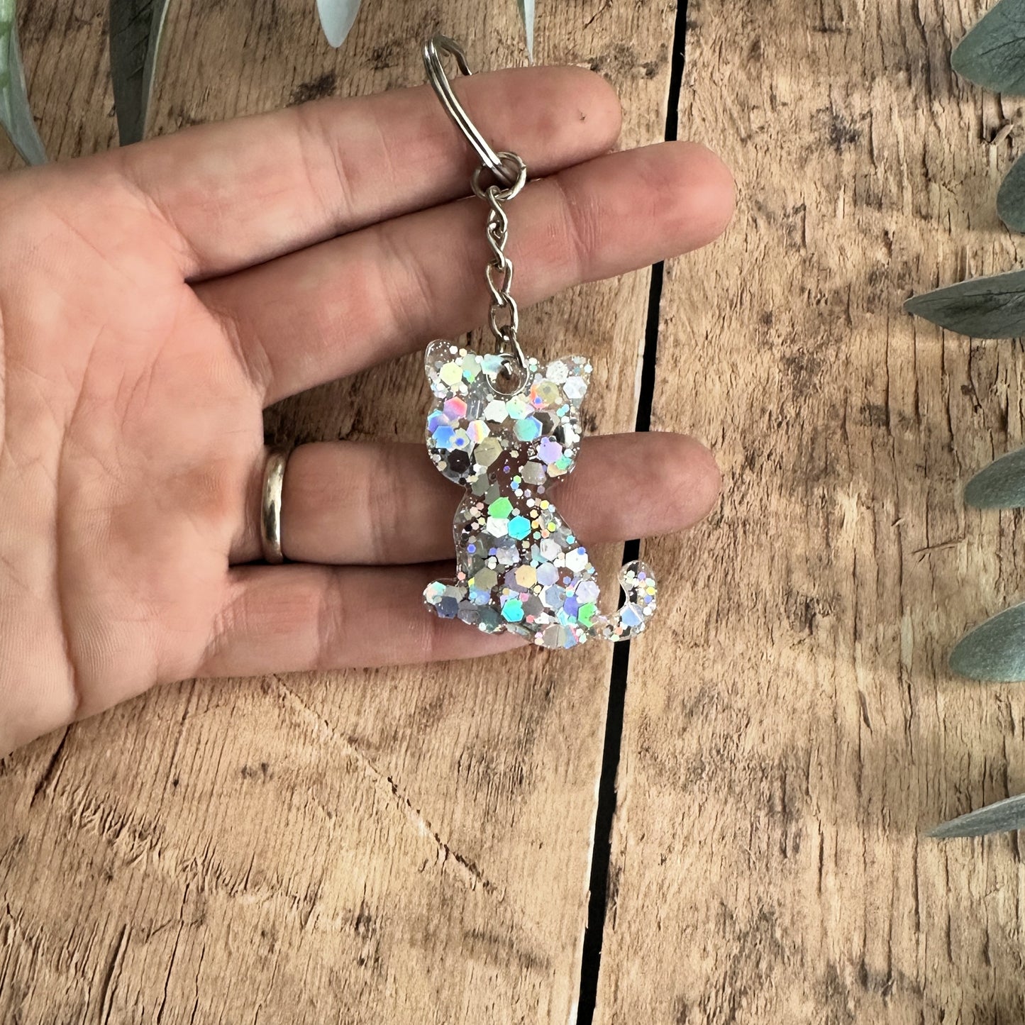 Porte-clés Chat Pailleté en Résine — Modèle 3