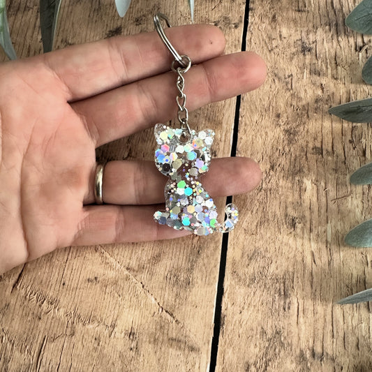 Porte-clés Chat Pailleté en Résine — Modèle 3