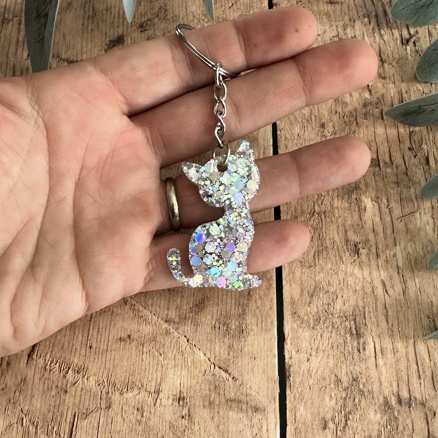 Porte-clés Chat Pailleté en Résine — Modèle 1