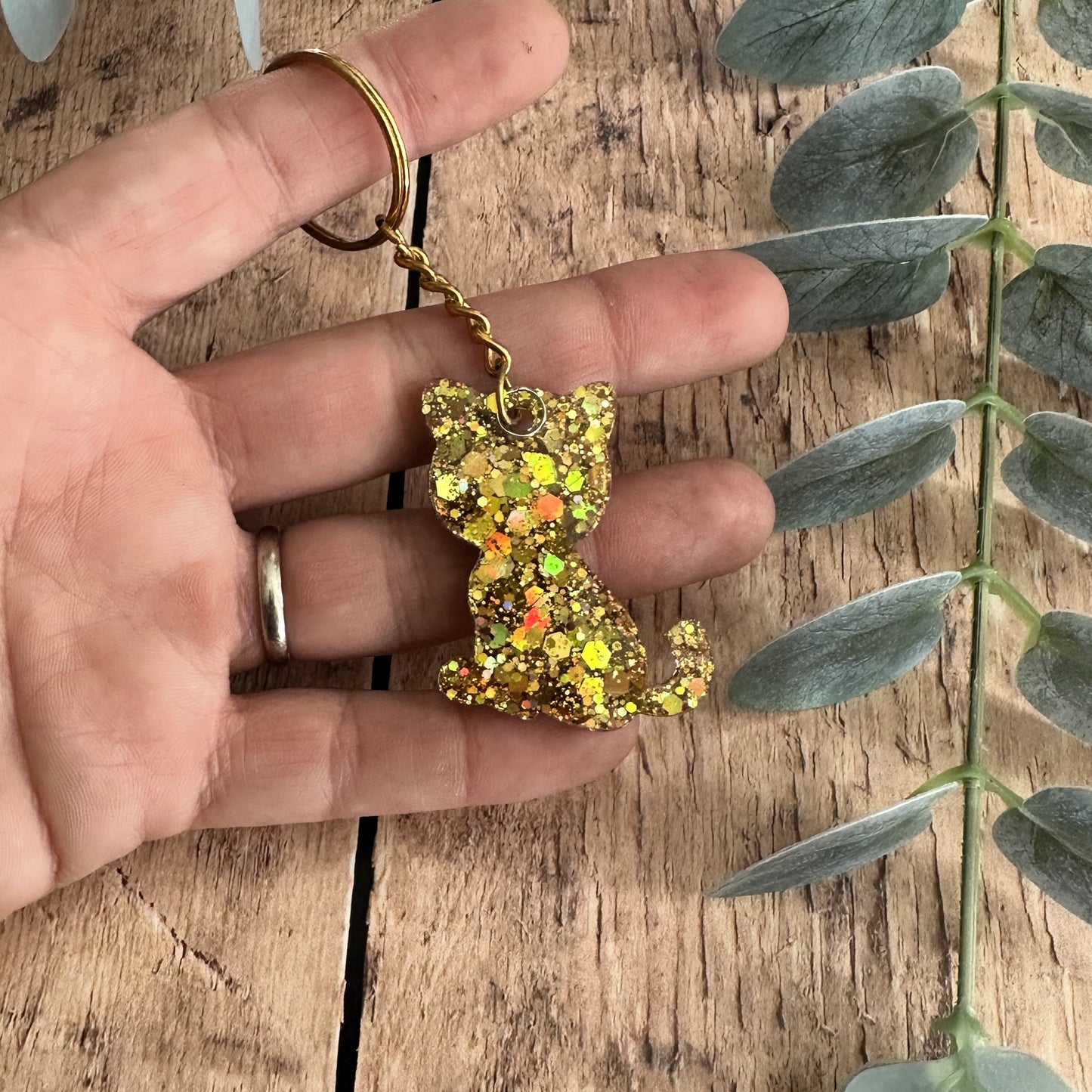 Porte-clés Chat Pailleté en Résine — Modèle 3