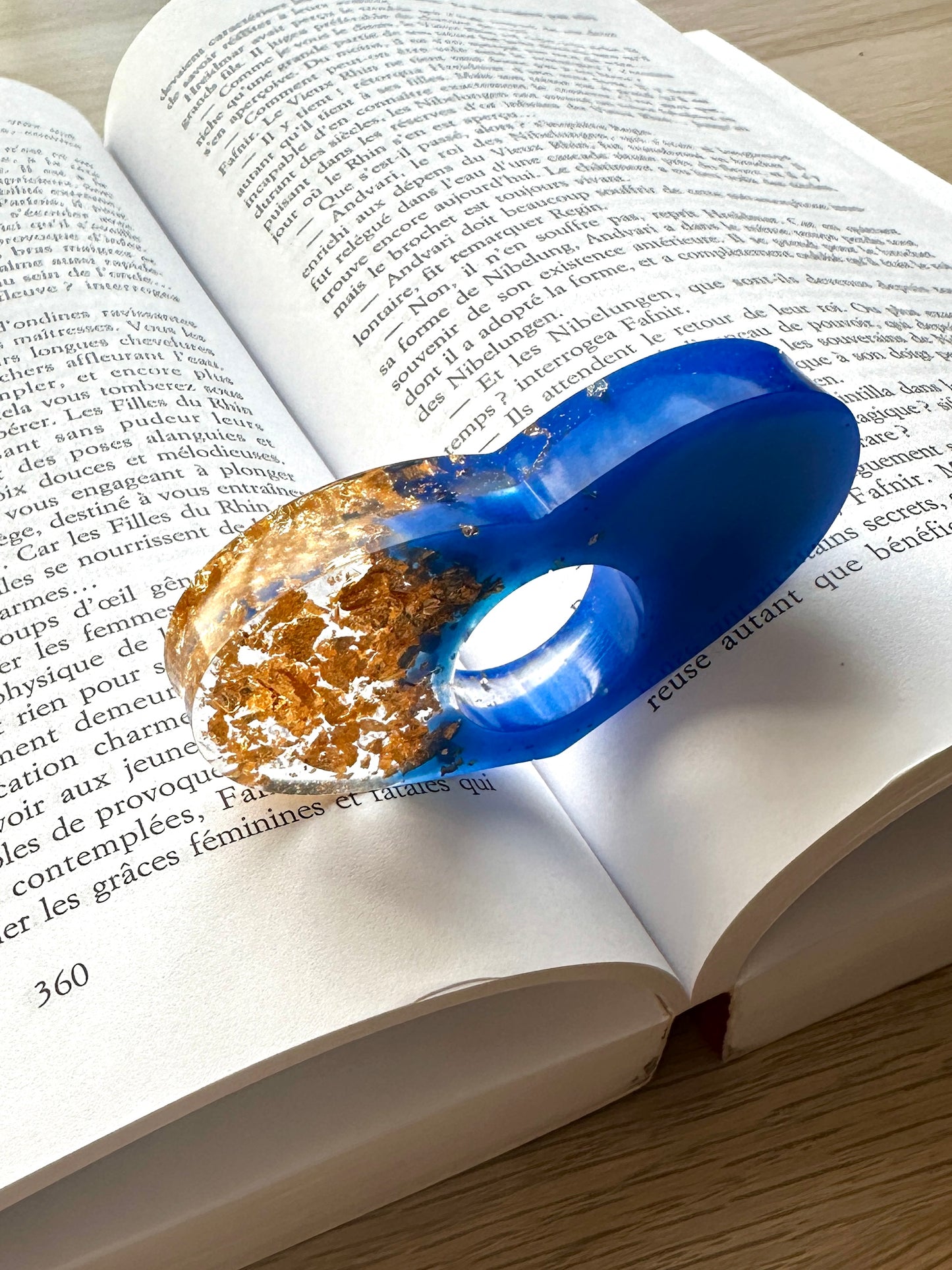 Marque-page et bague de lecture en résine époxy Bleu