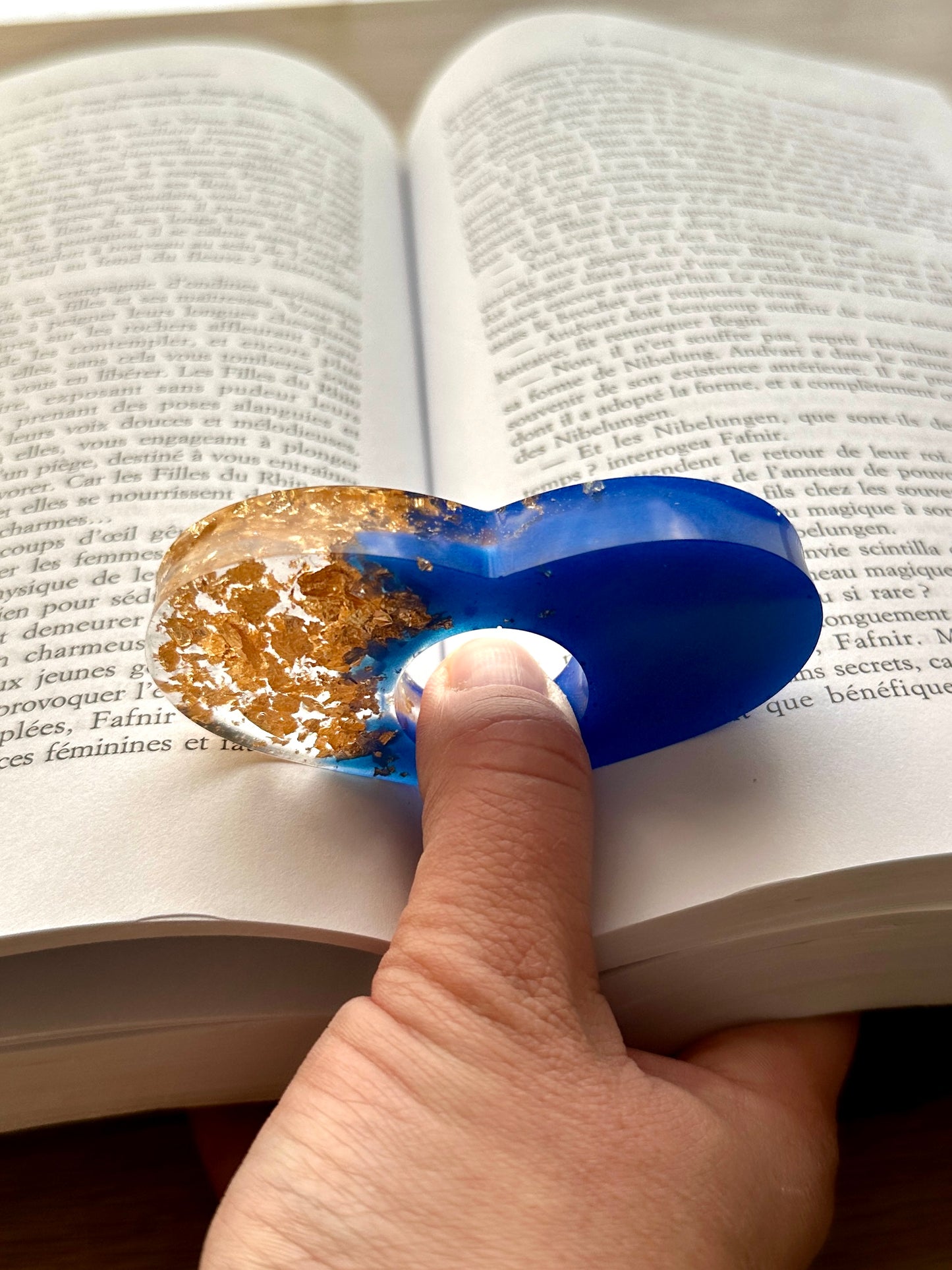 Marque-page et bague de lecture en résine époxy Bleu