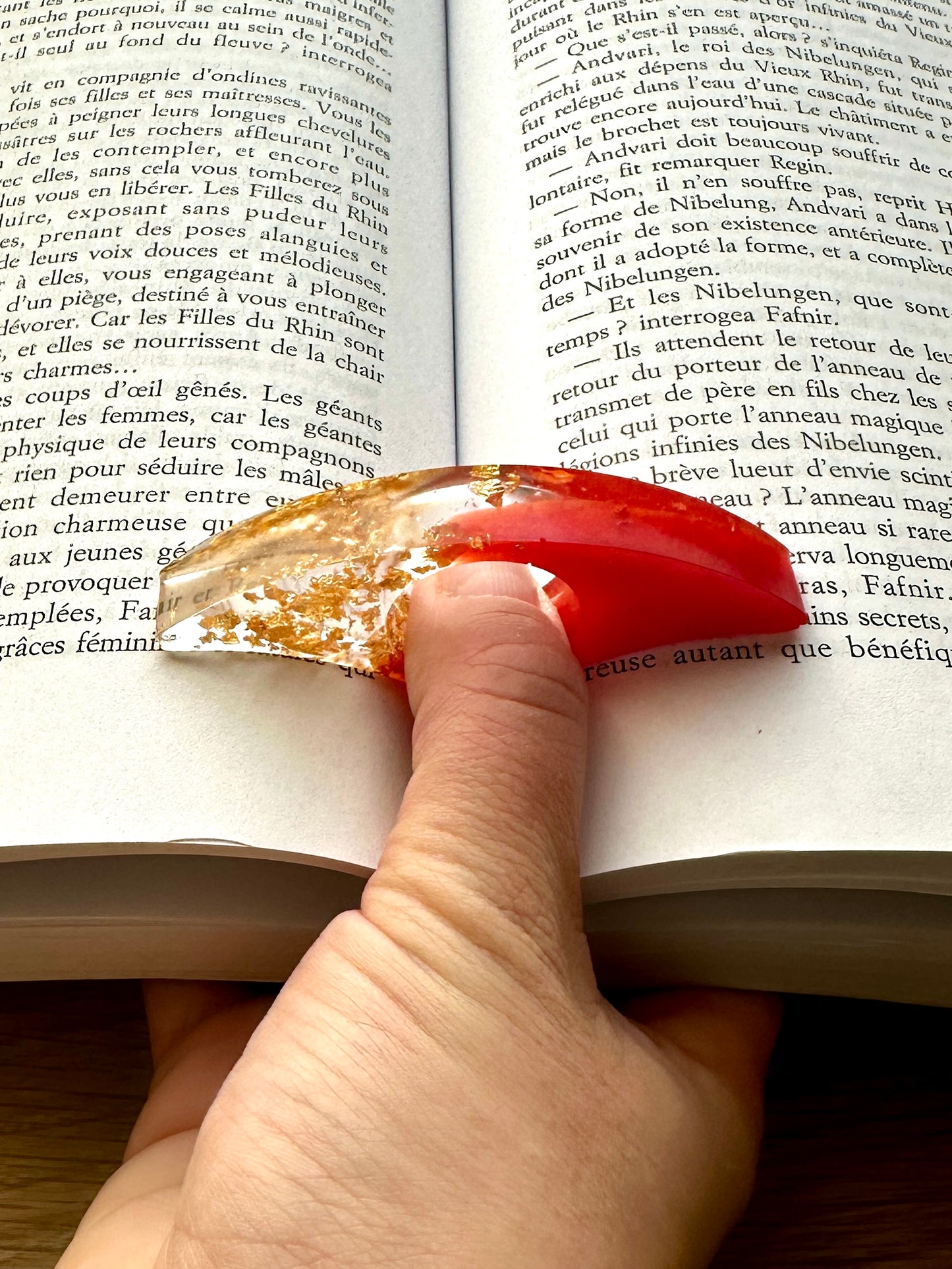 Marque-page et bague de lecture en résine époxy Rouge