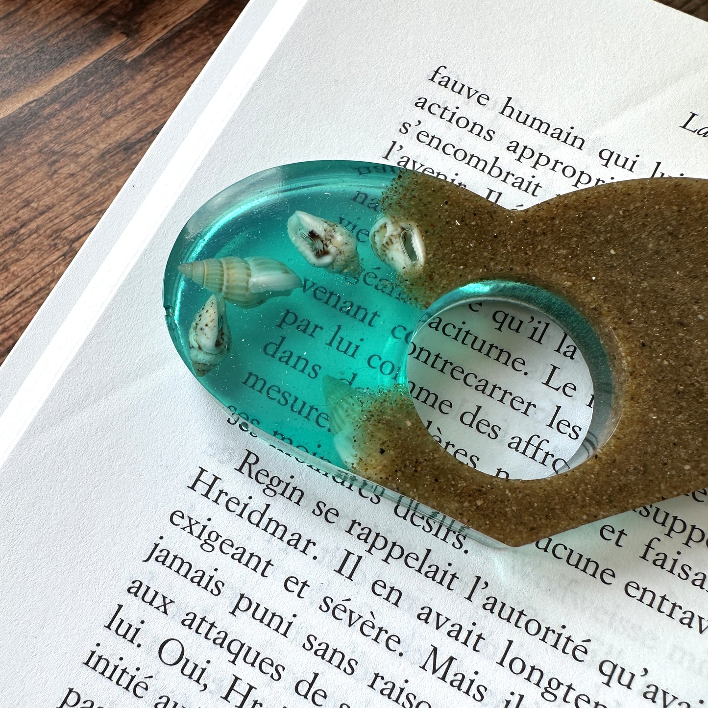 Bague de lecture en résine époxy Plage