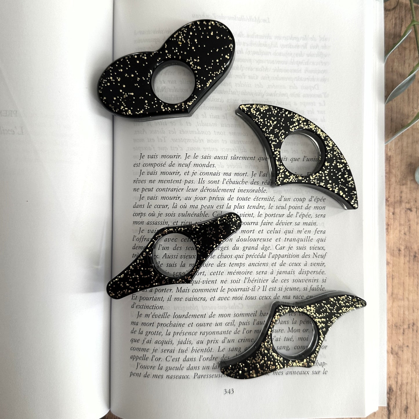 Bague de lecture en résine époxy Noir & Paillettes