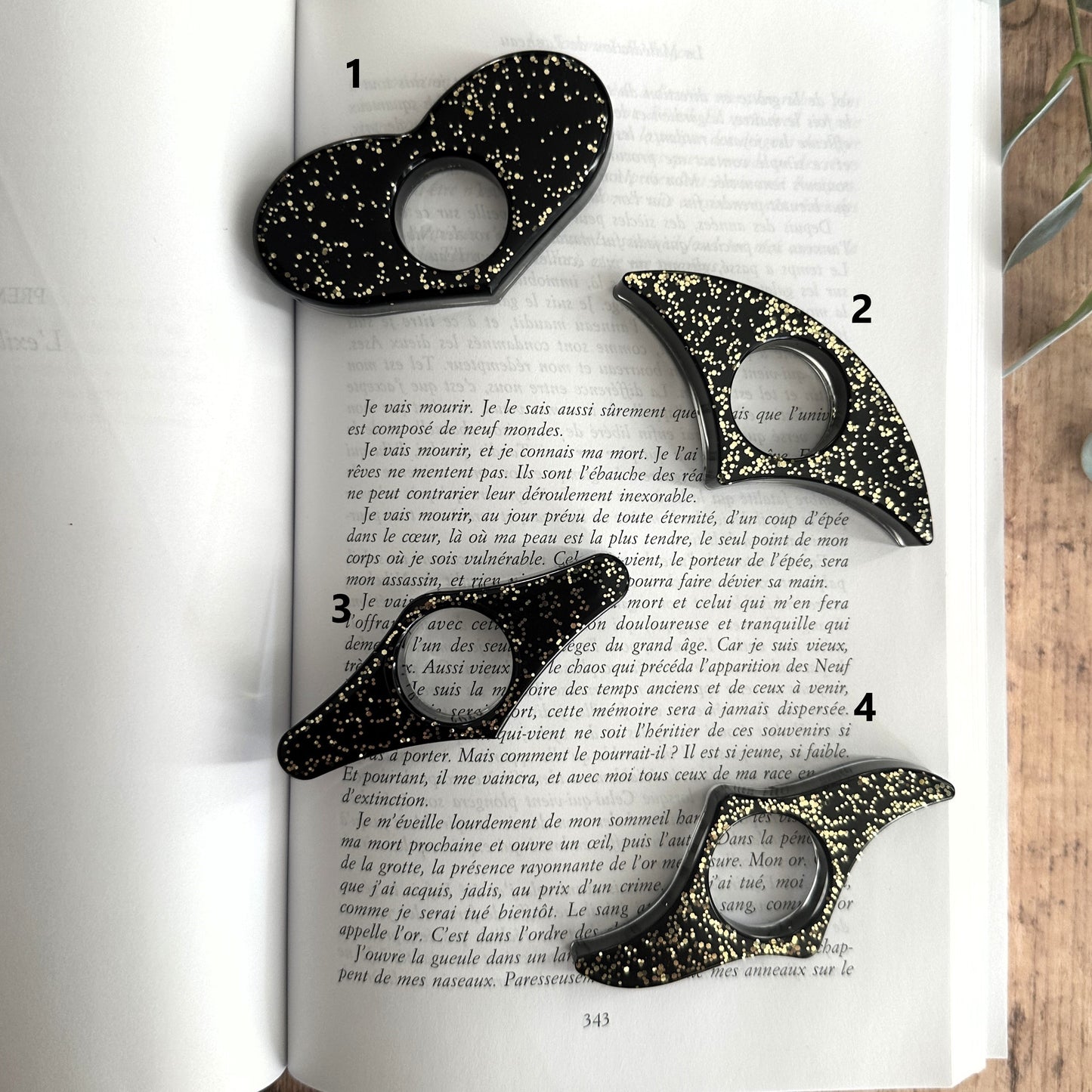 Bague de lecture en résine époxy Noir & Paillettes
