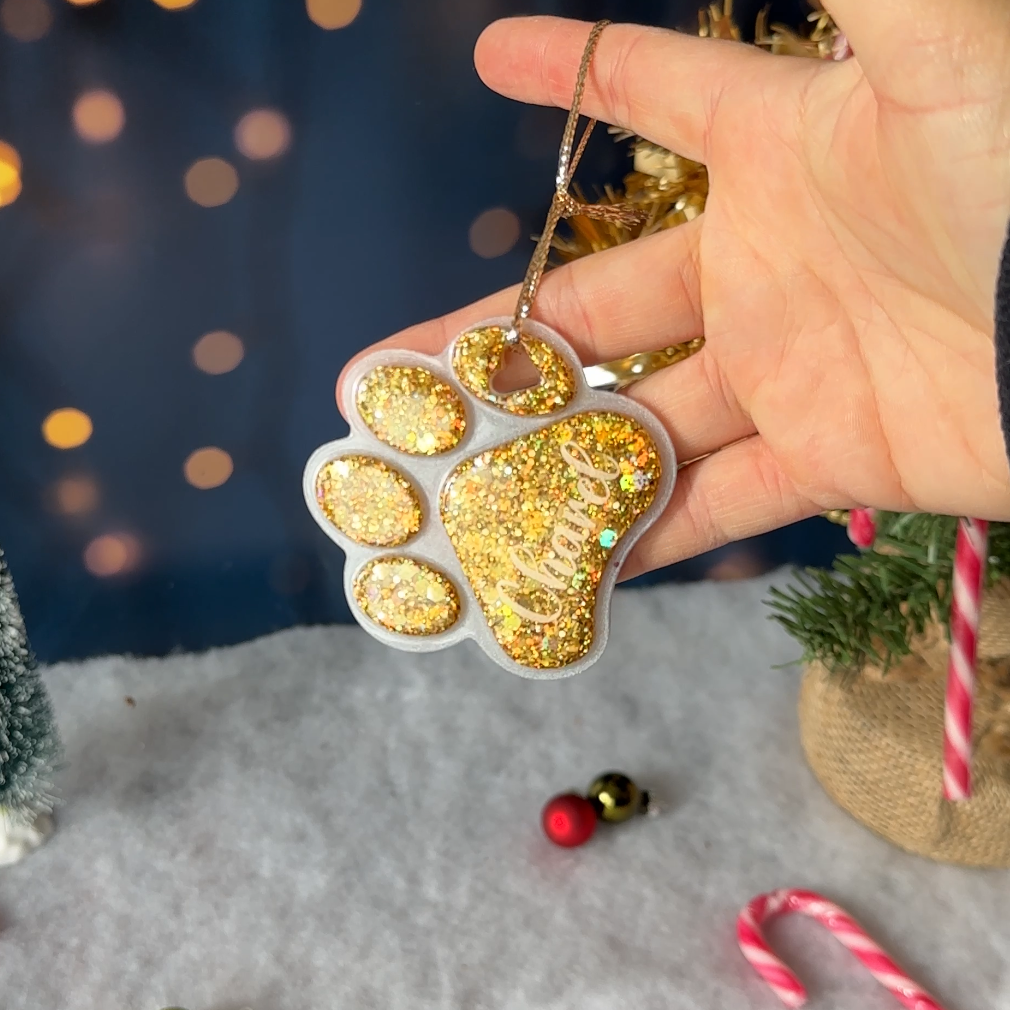 Boule de Noël Patte Blanche & Paillettes