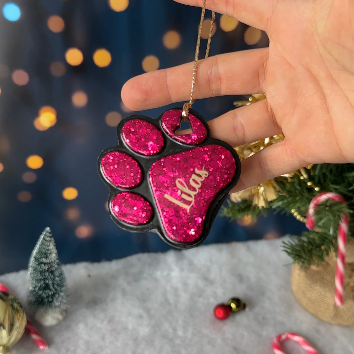 Boule de Noël Patte Noire & Paillettes