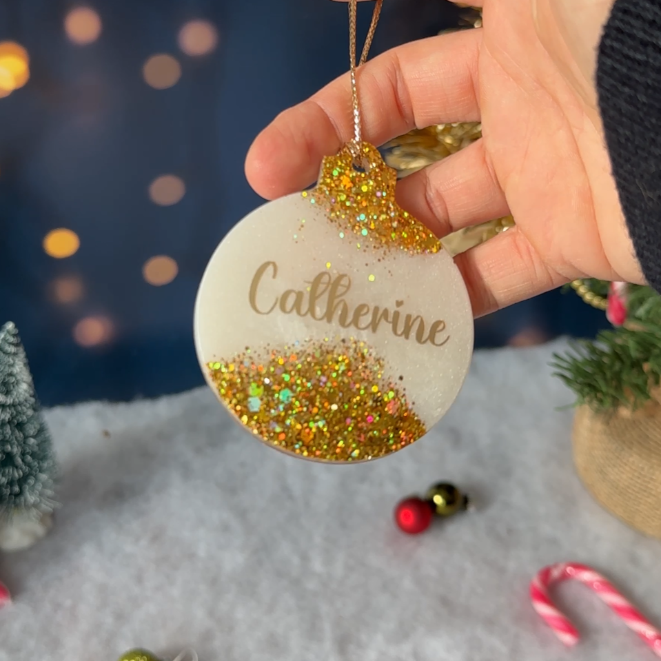 Boule de Noël Ronde Blanche & Paillettes