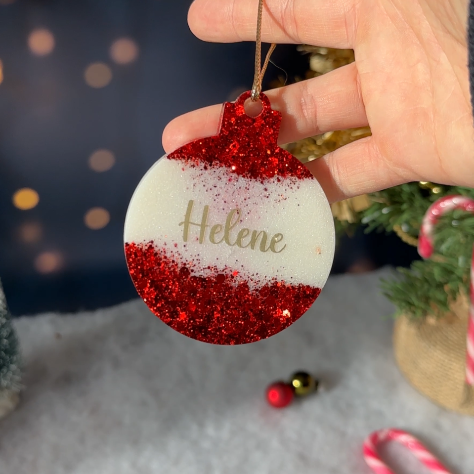 Boule de Noël Ronde Blanche & Paillettes