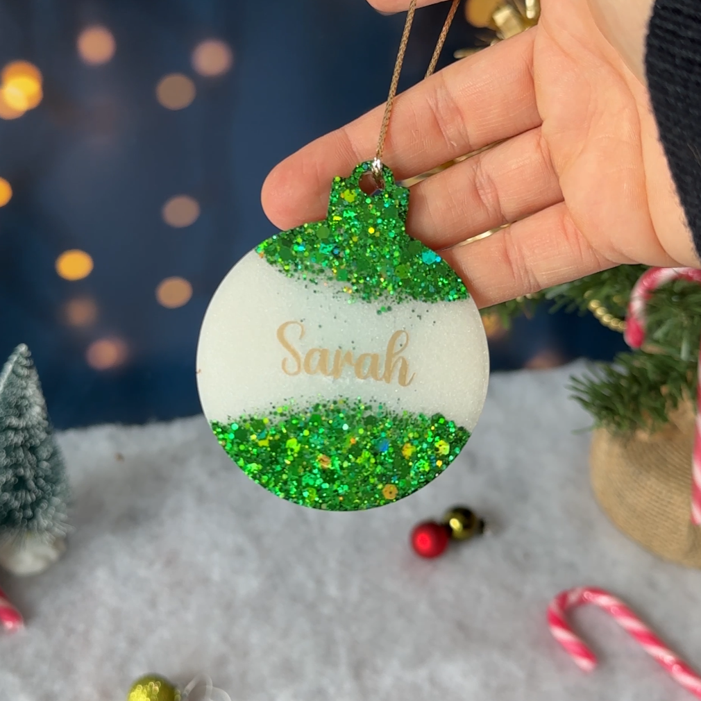 Boule de Noël Ronde Blanche & Paillettes
