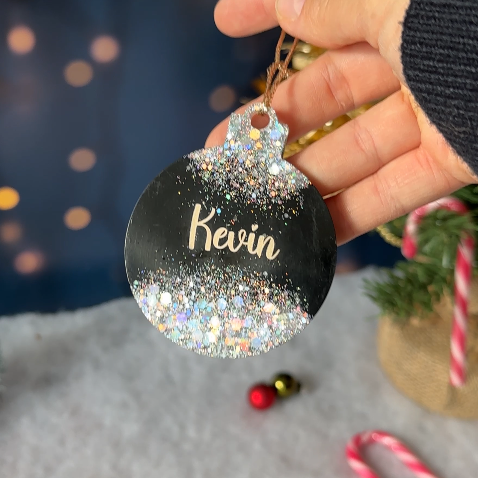 Boule de Noël Ronde Noire & Paillettes