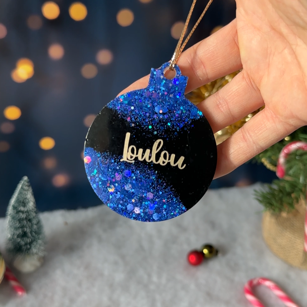 Boule de Noël Ronde Noire & Paillettes