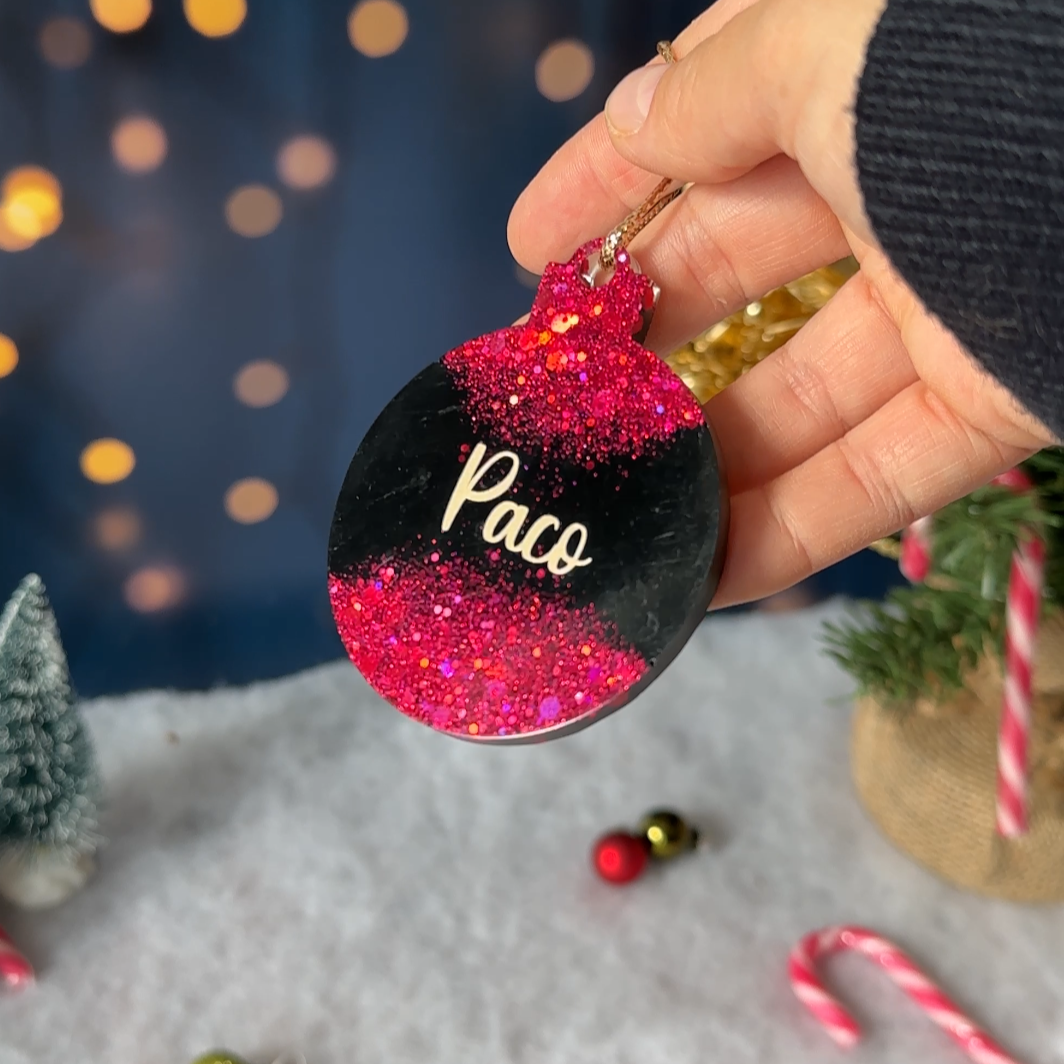 Boule de Noël Ronde Noire & Paillettes