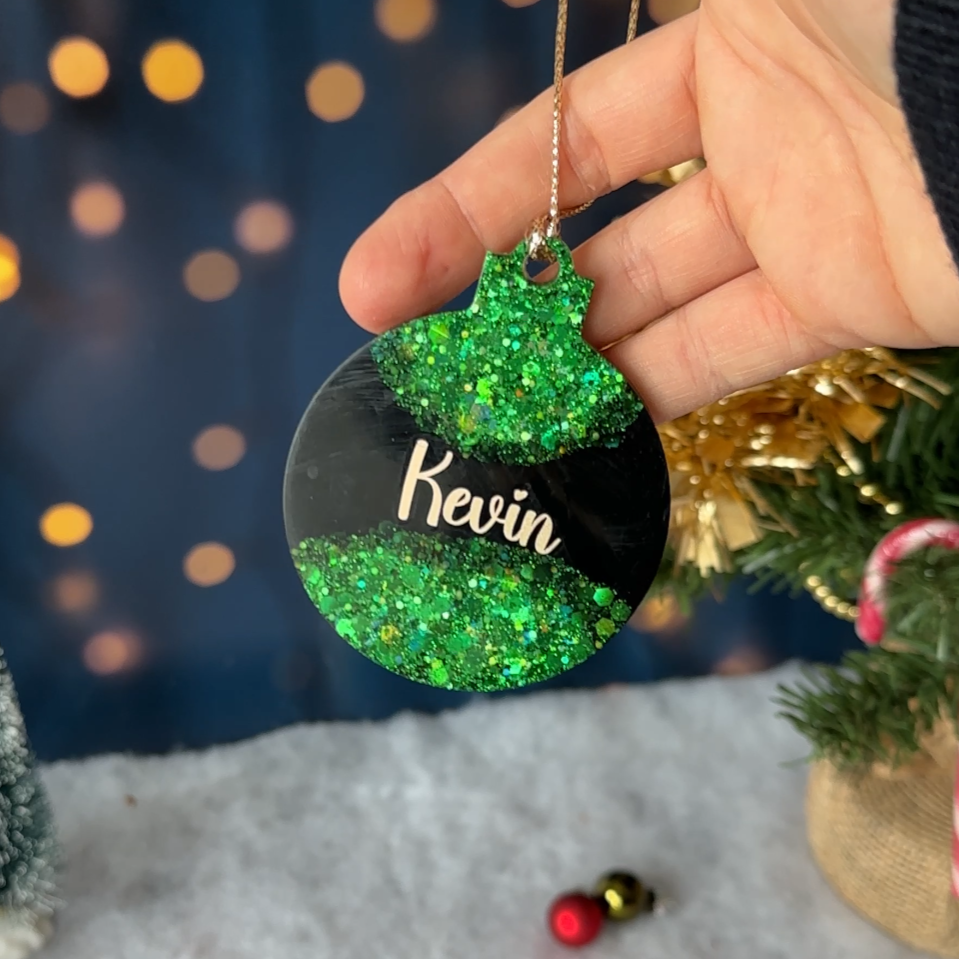 Boule de Noël Ronde Noire & Paillettes