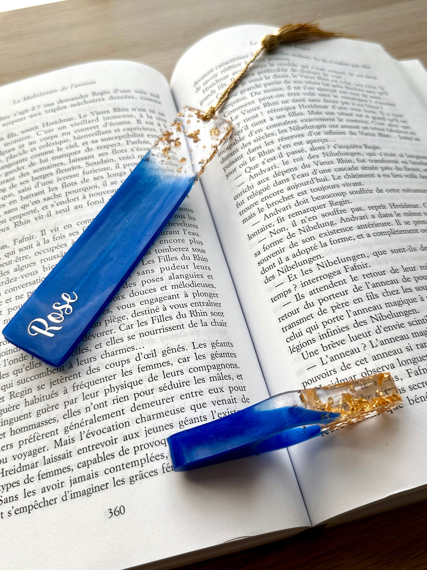 Marque-page et bague de lecture en résine époxy Bleu