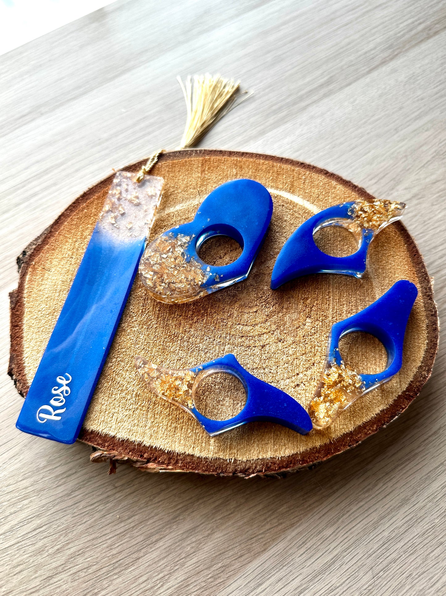 Marque-page et bague de lecture en résine époxy Bleu