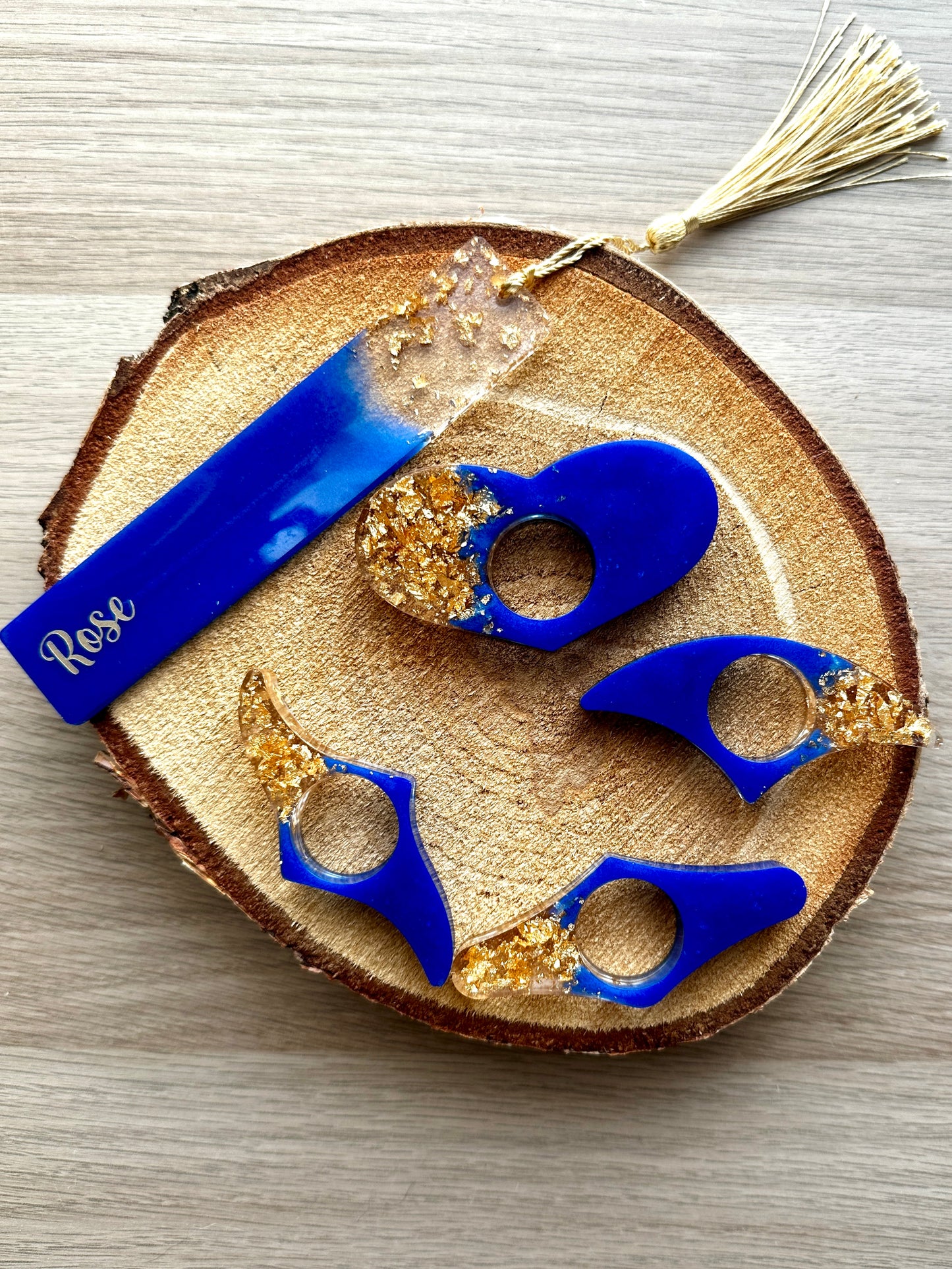 Marque-page et bague de lecture en résine époxy Bleu