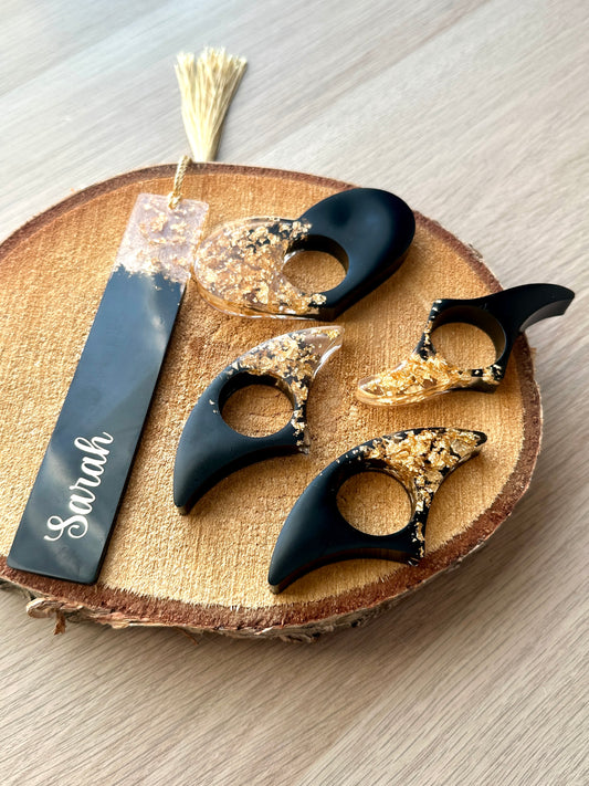 Marque-page et bague de lecture en résine époxy Noir