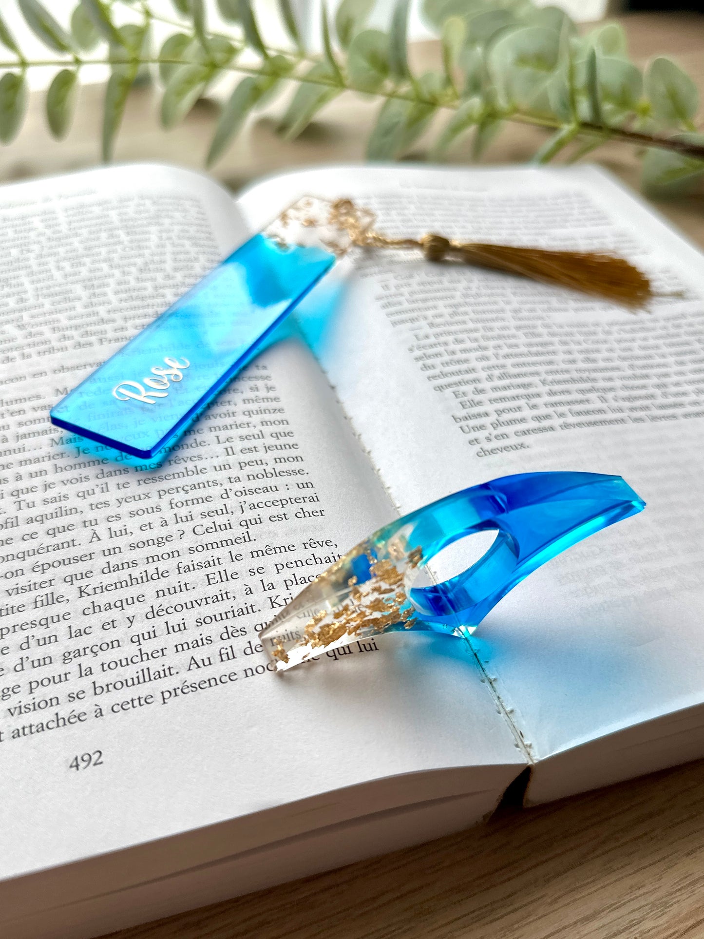 Marque-page et bague de lecture en résine époxy Océan