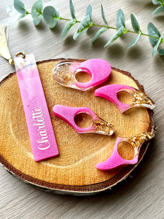 Marque-page et bague de lecture en résine époxy Rose