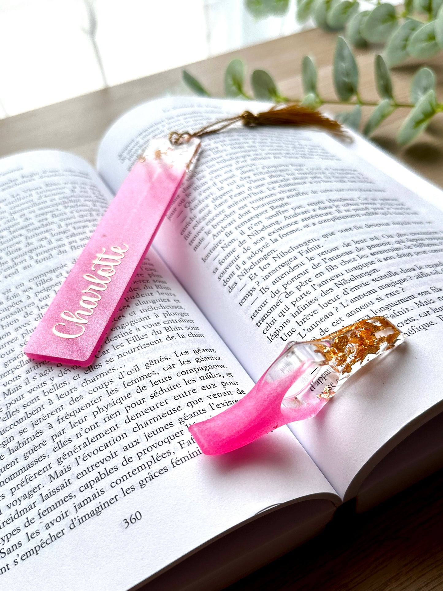 Combo Marque-page + Bague de Lecture Résine Rose