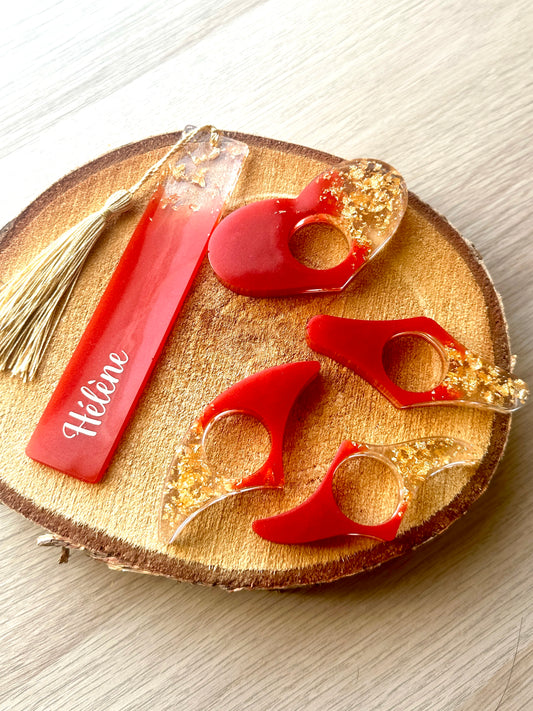 Marque-page et bague de lecture en résine époxy Rouge